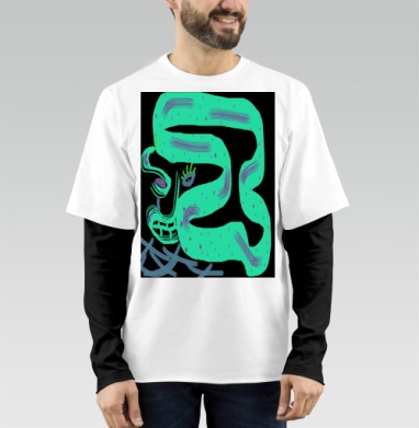 Большой абстрактный профиль человека в бирюзовом цвете внутри лица, Футболка мужская лонгслив OneOne
