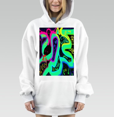 Неоновый абстрактный поток энергии энергии движения, Hoodie Mjhigh Dig, оверсайз, утепленная