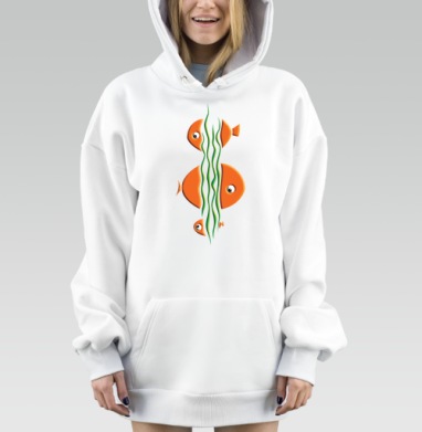 Декоративный набор с оранжевыми рыбками в стиле минимализм, Hoodie Mjhigh Dig, оверсайз, утепленная