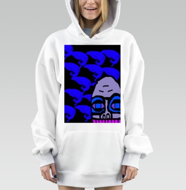 Синий череп с крыльями на черном фоне, Hoodie Mjhigh Dig, оверсайз, утепленная