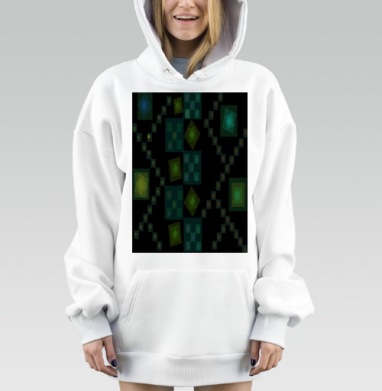 Абстрактные геометрические формы зелёные синие бирюзовые узоры, Hoodie Mjhigh Dig, оверсайз, утепленная
