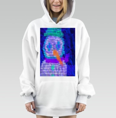Пиксельный снеговик с оранжевым носом и фиолетовым шарфом, Hoodie Mjhigh Dig, оверсайз, утепленная