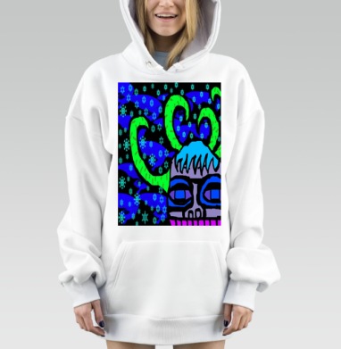 Неоновая маска зелёная зимой синяя снежинки, Hoodie Mjhigh Dig, оверсайз, утепленная