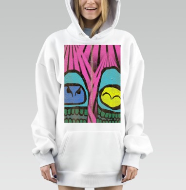 Яркие стилизованные черепа голубой желтый розовый, Hoodie Mjhigh Dig, оверсайз, утепленная