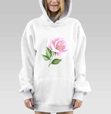 Нежная садовая роза пастель розового зеленый, Hoodie Mjhigh Dig, оверсайз, утепленная