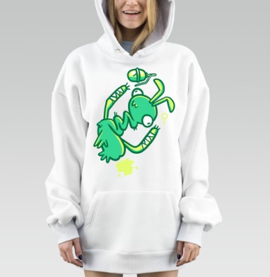 Зеленый забавный персонаж в динамике летит вниз, Hoodie Mjhigh Dig, оверсайз, утепленная