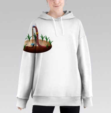 Работа дождевого червя на земле почвы, Hoodie Long Oversize 3D