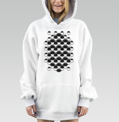 Черно Белый Графический Геометрический Узоры Синий, Hoodie Mjhigh Dig, оверсайз, утепленная