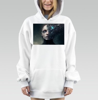 Разрушающееся Лицо Женщины в Футуристическом Обличье, Hoodie Mjhigh Dig, оверсайз, утепленная