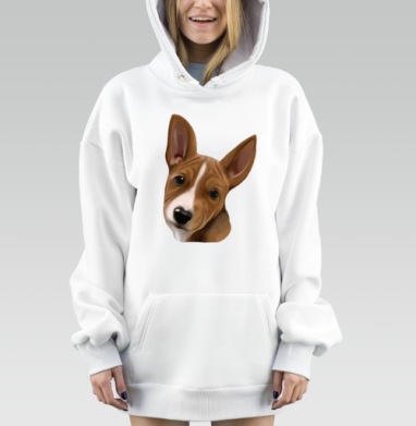 Портрет Басенджи Коричневый Дружелюбный друг игривые глаза, Hoodie Mjhigh Dig, оверсайз, утепленная