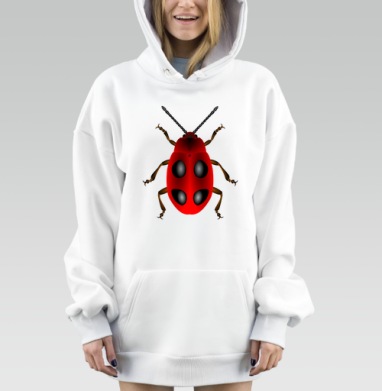 Красный жук с черными точками насекомое детали рисунка, Hoodie Mjhigh Dig, оверсайз, утепленная