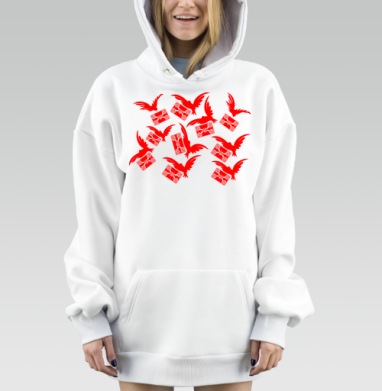 Красные голуби с письмами несущие радость ночью, Hoodie Mjhigh Dig, оверсайз, утепленная
