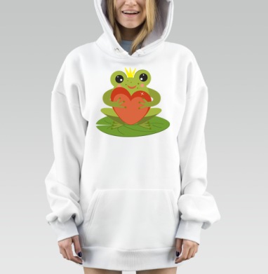 Царевна Лягушка с Сердцем в Короне, Hoodie Mjhigh Dig, оверсайз, утепленная