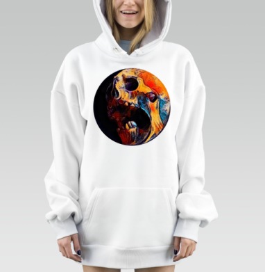 Жёлтый череп крик эмоция смерти, Hoodie Mjhigh Dig, оверсайз, утепленная