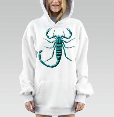 Бирюзовый скорпион на светлом фоне один из многих, Hoodie Mjhigh Dig, оверсайз, утепленная