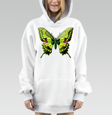 Яркая зеленая бабочка махаон с желтыми крыльями махаон, Hoodie Mjhigh Dig, оверсайз, утепленная