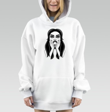 Девушка с таблеткой во рту черный серый белый, Hoodie Mjhigh Dig, оверсайз, утепленная