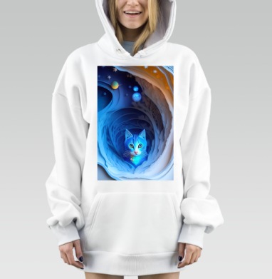 Синий космический кот мистический леса между мирами, Hoodie Mjhigh Dig, оверсайз, утепленная