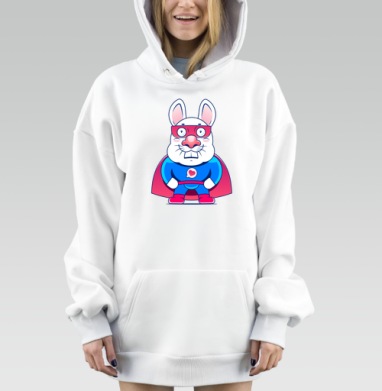 Милый кролик супергерой в ярком костюме, Hoodie Mjhigh Dig, оверсайз, утепленная