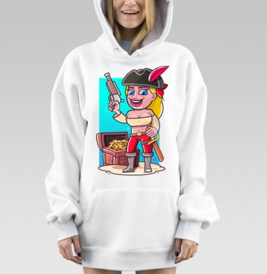 Девушка пират с золотом и пистолетом на фоне, Hoodie Mjhigh Dig, оверсайз, утепленная
