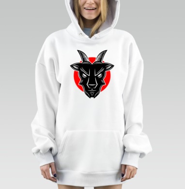 Черная голова козла на красном фоне на сером фоне, Hoodie Mjhigh Dig, оверсайз, утепленная