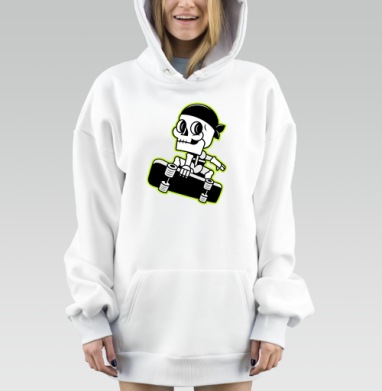 Скелет на скейтборде яркий молодежный активный стиль, Hoodie Mjhigh Dig, оверсайз, утепленная