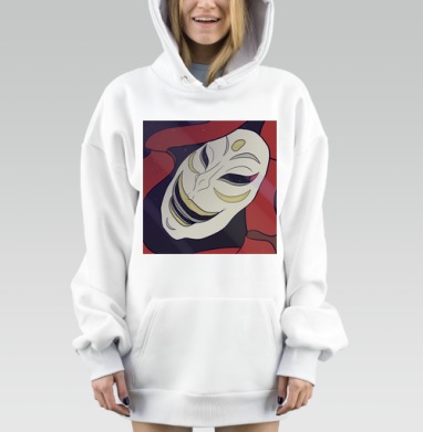Маска японского духа с красными тенями и загадочным взглядом, Hoodie Mjhigh Dig, оверсайз, утепленная
