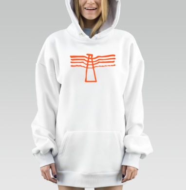 Оранжевая птица символ свободы на сером фоне, Hoodie Mjhigh Dig, оверсайз, утепленная
