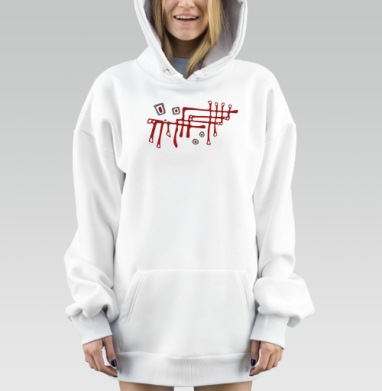 Абстрактная красная схема символика связи сетки, Hoodie Mjhigh Dig, оверсайз, утепленная