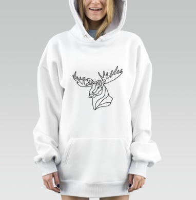 Милый весенний лось с цветком и линиями пером, Hoodie Mjhigh Dig, оверсайз, утепленная