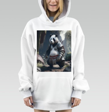 Панда в самурайской броне готовится к бою, Hoodie Mjhigh Dig, оверсайз, утепленная