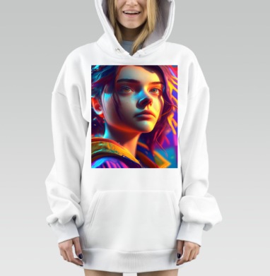 Мечтательная девушка с задумчивым взглядом на свету эмоций, Hoodie Mjhigh Dig, оверсайз, утепленная