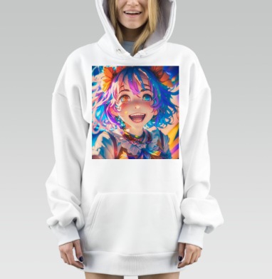 Яркая девочка с разноцветными глазами счастливой улыбкой, Hoodie Mjhigh Dig, оверсайз, утепленная