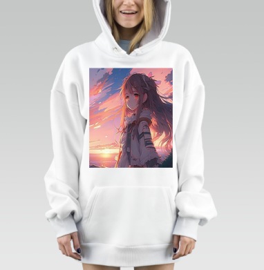 Мечтательная девушка встречает рассвет розово оранжевый свет, Hoodie Mjhigh Dig, оверсайз, утепленная