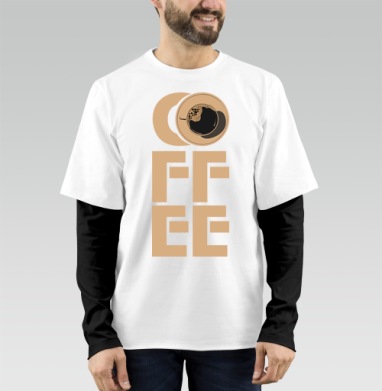 Кофе вид сверху в чашке на фоне букв KFE, Футболка мужская лонгслив OneOne