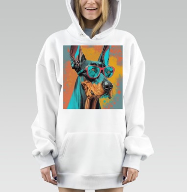 Доберман в красных очках Бирюзовый Оранжевый Черный, Hoodie Mjhigh Dig, оверсайз, утепленная