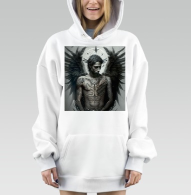 Мрачный ангел задумчивый парень с крыльями спиной, Hoodie Mjhigh Dig, оверсайз, утепленная