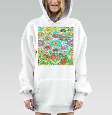 Яркие Цветы Летний Взрыв Насыщенных Красок, Hoodie Mjhigh Dig, оверсайз, утепленная