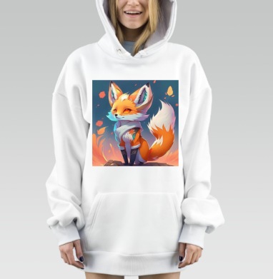Fire Magic Fox Spirit Kitsune Anime / Магия Огня Дух Лисы Кицунэ Аниме, Hoodie Mjhigh Dig, оверсайз, утепленная
