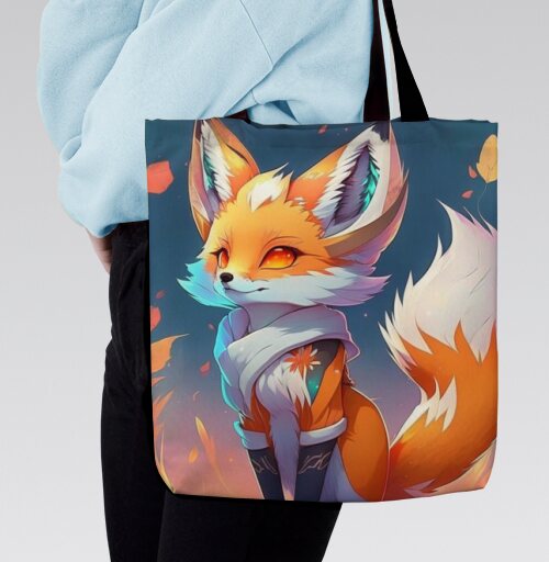 Fire Magic Fox Spirit Kitsune Anime / Магия Огня Дух Лисы Кицунэ Аниме, Сумка с ручкой и внутренним карманом на молнии