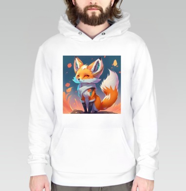 Fire Magic Fox Spirit Kitsune Anime / Магия Огня Дух Лисы Кицунэ Аниме, Толстовка белая Regular, утепленная
