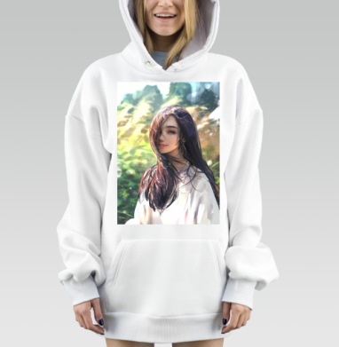 Девушка улыбается наслаждаясь летним солнечным теплом, Hoodie Mjhigh Dig, оверсайз, утепленная