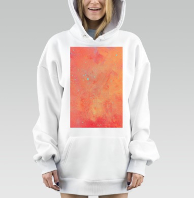 Голубые капли на оранжево красном фоне в экспрессионизме, Hoodie Mjhigh Dig, оверсайз, утепленная