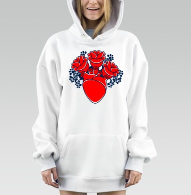 Сердце с цветами и листьями красное темно синее, Hoodie Mjhigh Dig, оверсайз, утепленная