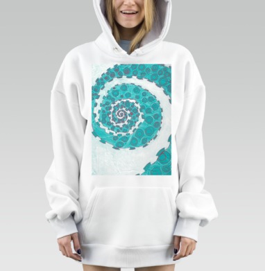 Спиральное движение бирюзовое вращение волн, Hoodie Mjhigh Dig, оверсайз, утепленная
