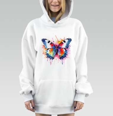 Акварельная бабочка с яркими красками и каплями, Hoodie Mjhigh Dig, оверсайз, утепленная