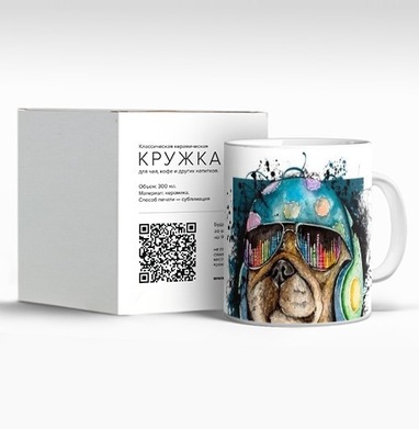 Собака в наушниках и шлеме с цветными звуковыми волнами на фоне музыки меломан - Магазин футболок AlexanderZh - Дизайнерские принты