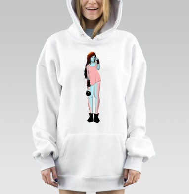 Современная девушка с сумкой и розовым платьем, Hoodie Mjhigh Dig, оверсайз, утепленная
