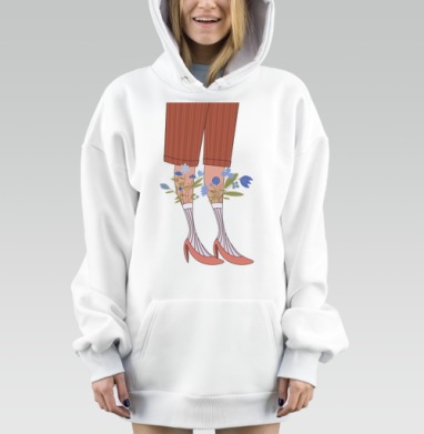 Голубые цветы растущие из носков с туфлями, Hoodie Mjhigh Dig, оверсайз, утепленная