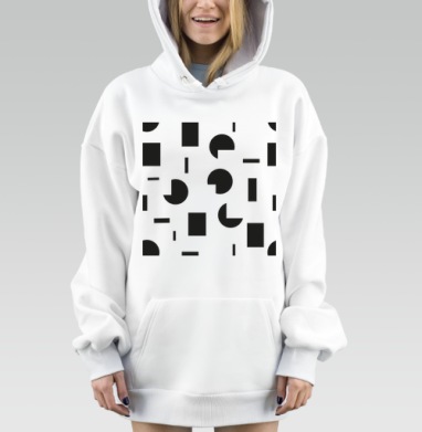 Черно белые геометрические формы в абстрактном стиле, Hoodie Mjhigh Dig, оверсайз, утепленная